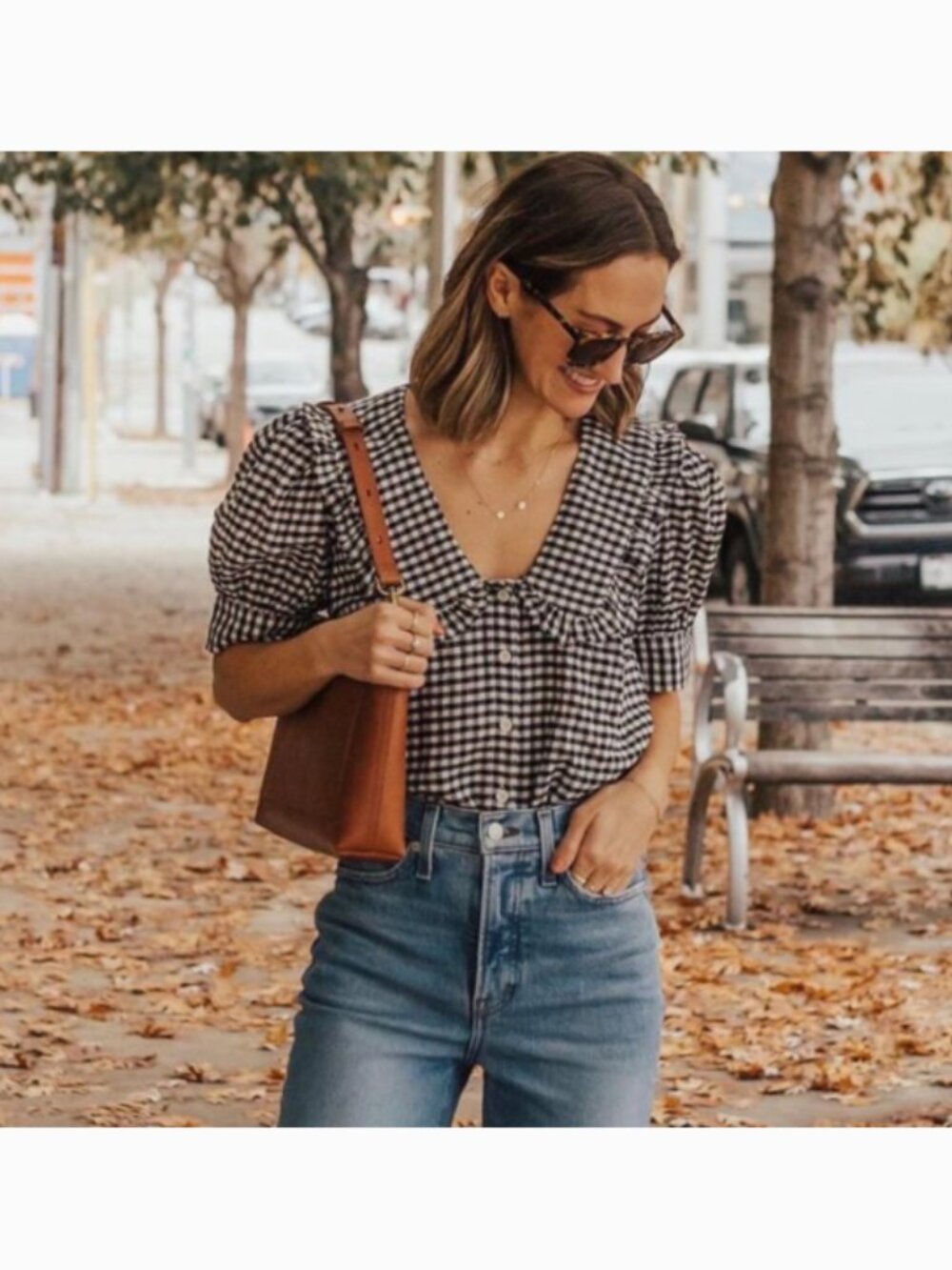 Madewell flannel puff sleeve top